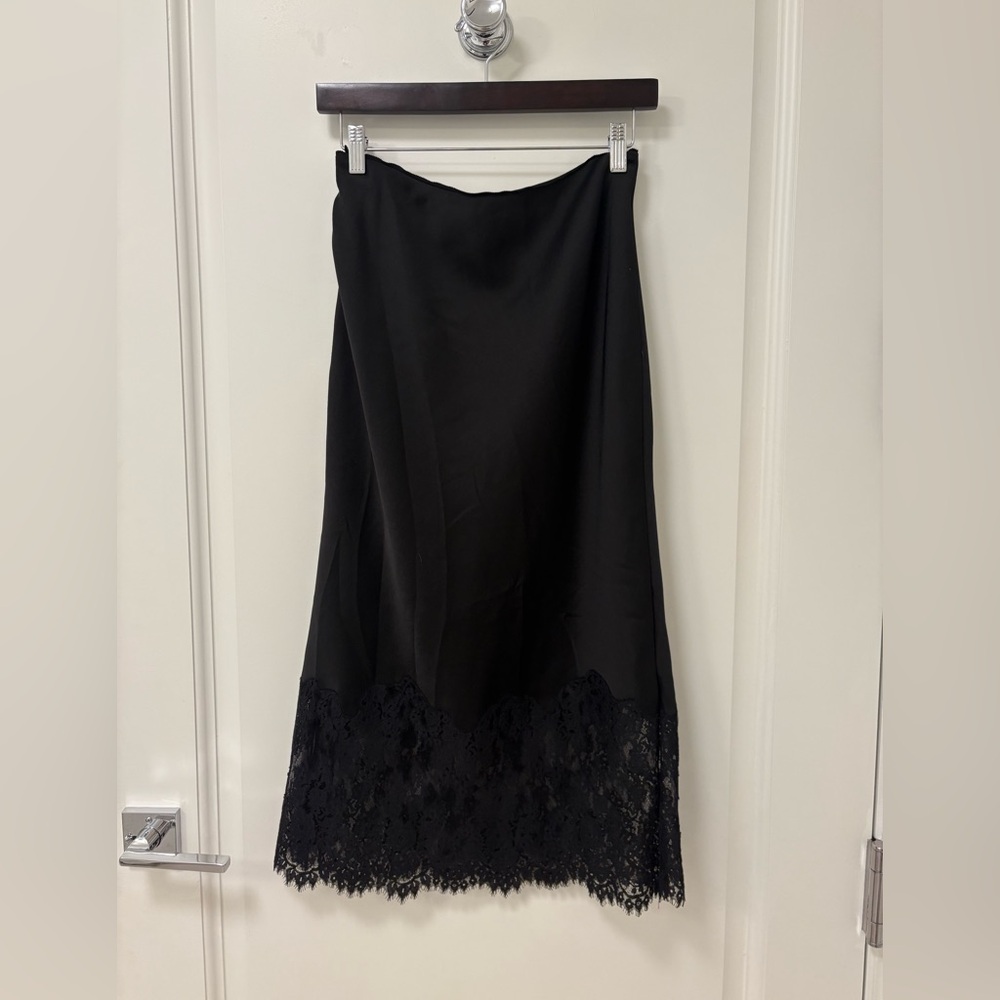 All Saints Black Midi Skirt with Lace Hem